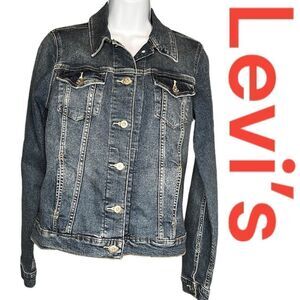 Denizen from Levi's Women's Button Up Denim Jean Trucker Jacket Blue Size Medium